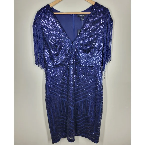 blue sequin dress forever 21 NWT Forever 21 After Dark Collection Dark Navy Blue Sequin Cocktail Dress 0X
